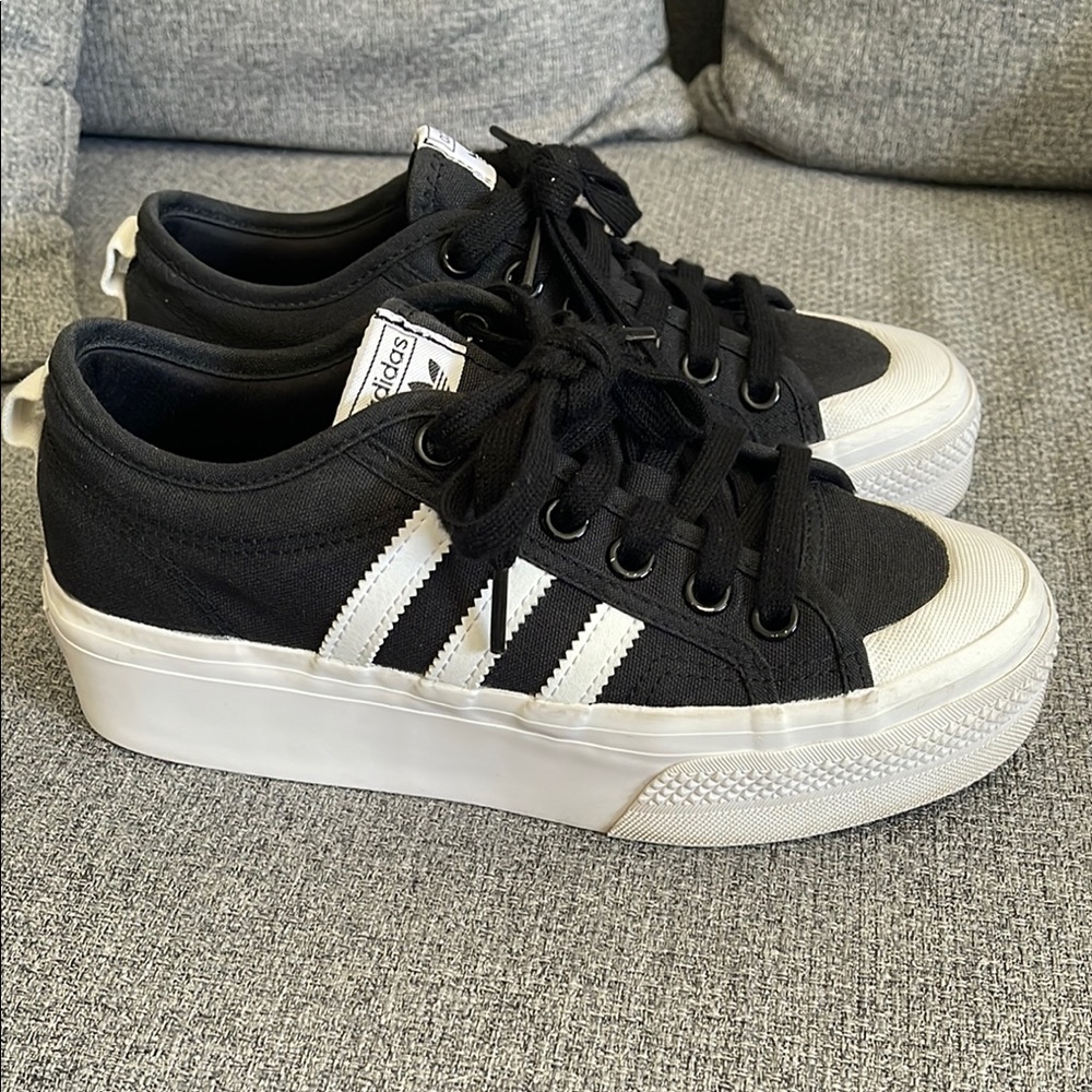 Adidas Nizza Women's Black and White Platform Sneakers